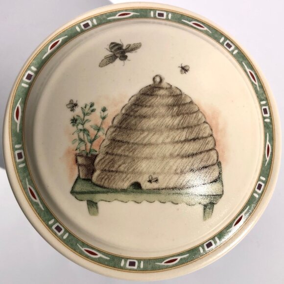 Pfaltzgraff Naturewood Votive Candle Bowl Trinket Dish Lid Beehive Bee Green 592 - Picture 8 of 16